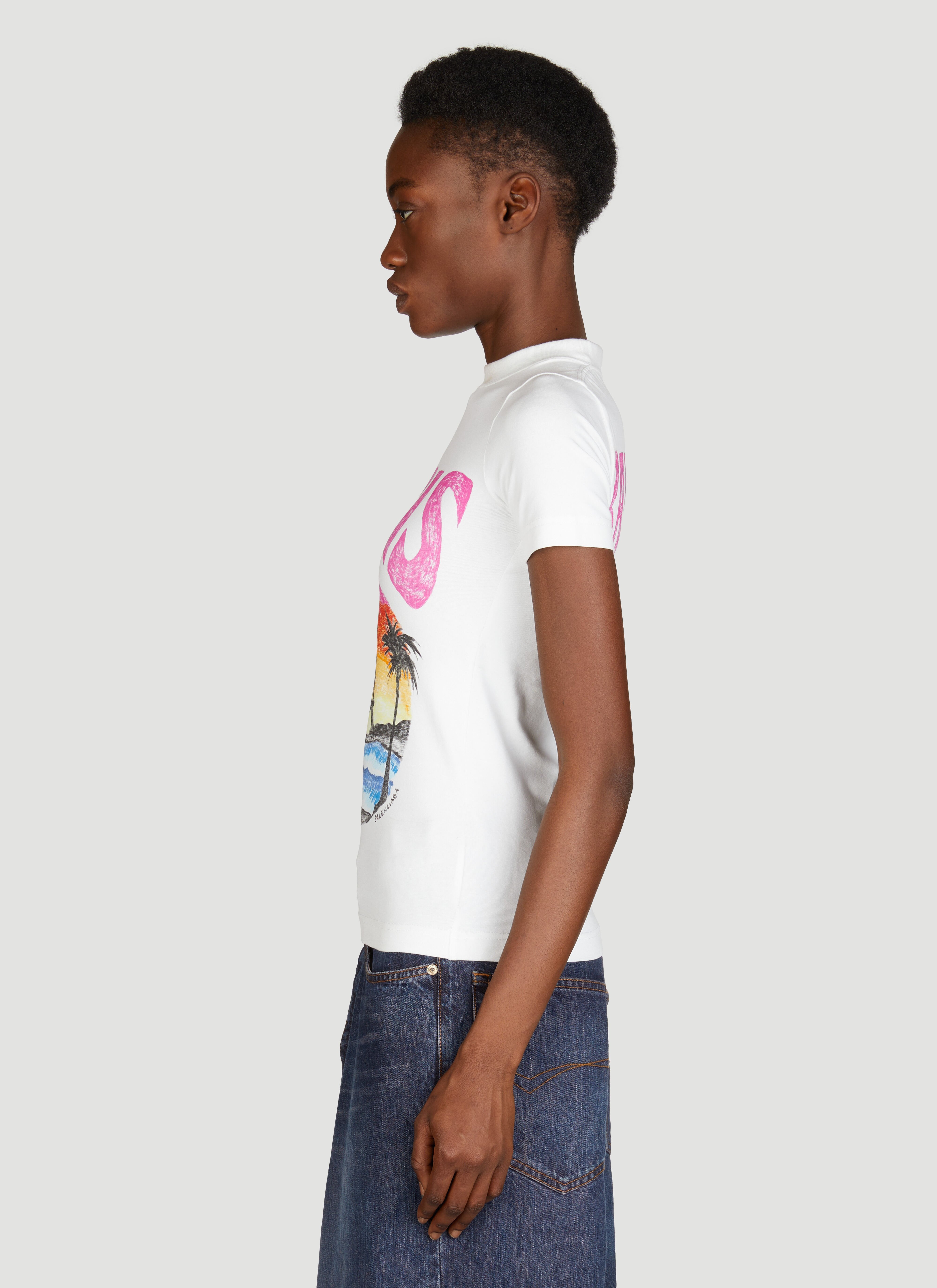 Balenciaga Paris Tropical T Shirt in White LN CC