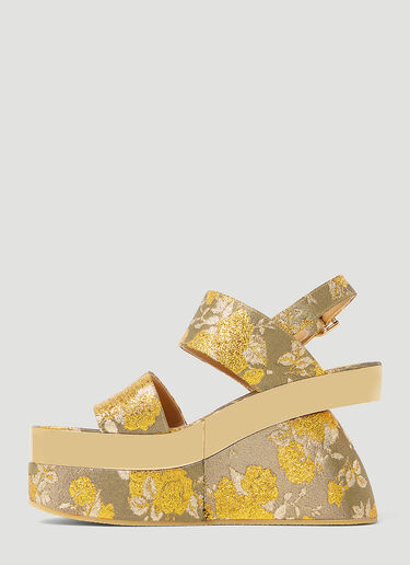 Dries Van Noten Floral Jacquard Platform Sandals Gold dvn0253009