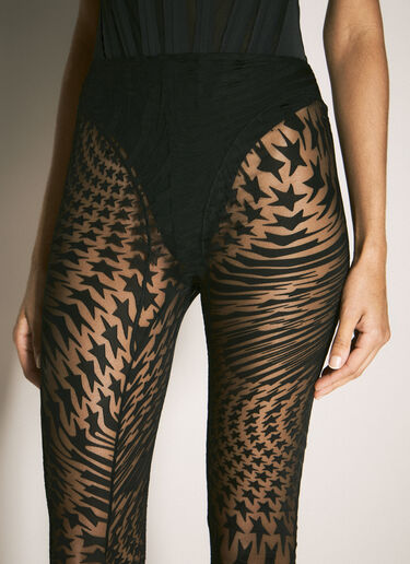 Mugler Star Flocked Mesh Flare Pants Black mug0255002