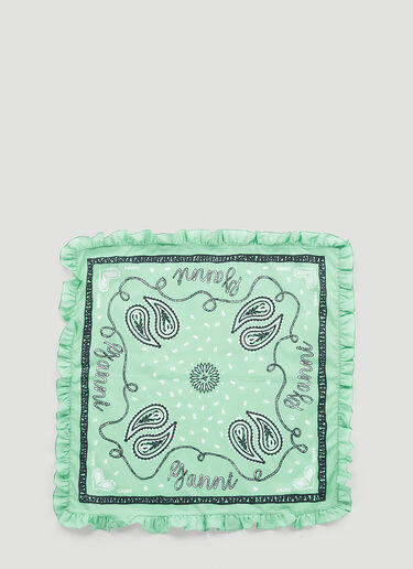 GANNI Ruffled Printed Bandana Green gan0251043