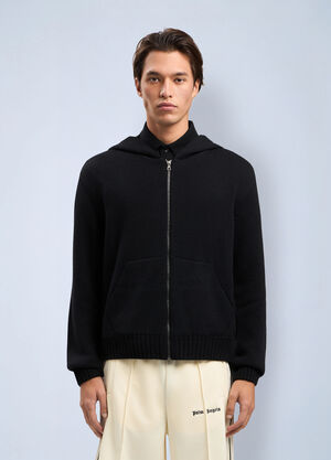 Palm Angels Curved Logo Knit Hoodie Black pma0164272