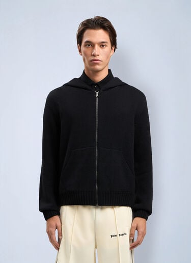 Palm Angels Curved Logo Knit Hoodie Black pma0164272