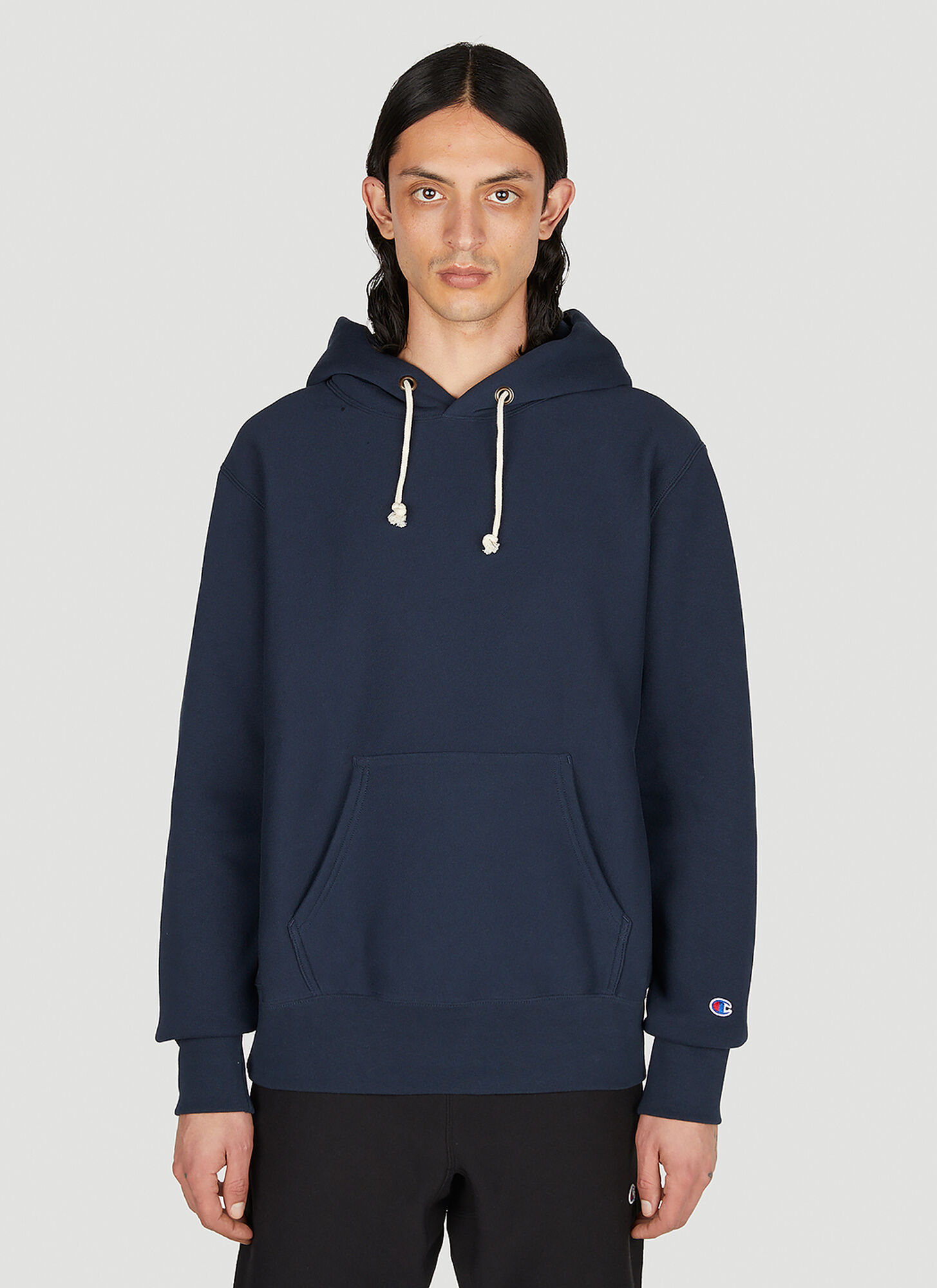 Champion Logo Embroidered Hooded Sweatshirt In Blue