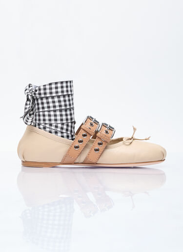 Ballerina Flats With Buckle Straps Miu Miu Ballerina Flats With Buckle Straps Beige miu0256015