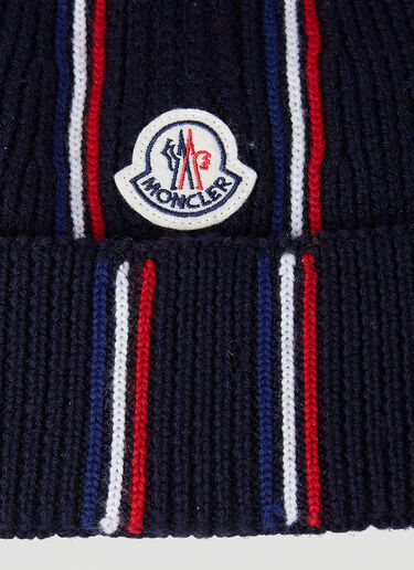 Moncler Stripe Beanie Hat Navy mon0153044