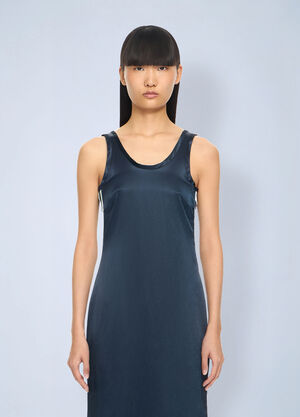 Off-White Satin Backless Midi Dress Blue ofw0264046