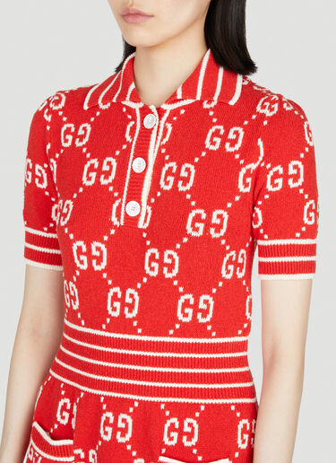 GG Jacquard Polo Dress Gucci GG Jacquard Polo Dress Red guc0253056