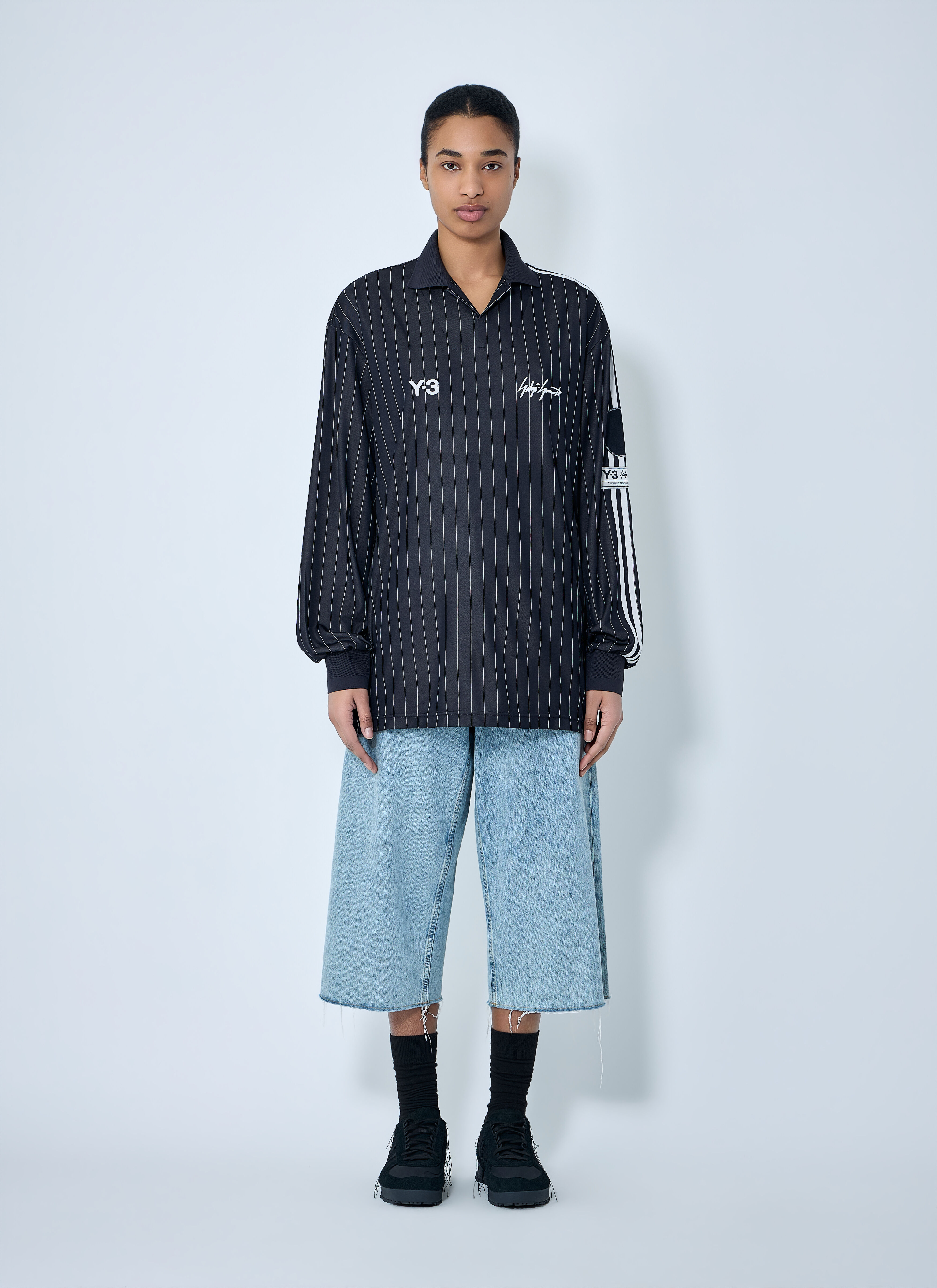 Y-3 レディース ストライプ長袖ポロシャツ の ブラック | LN-CC®