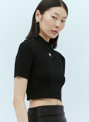Courrèges 숄더 스냅 골지 니트 탑 블랙 cou0253041