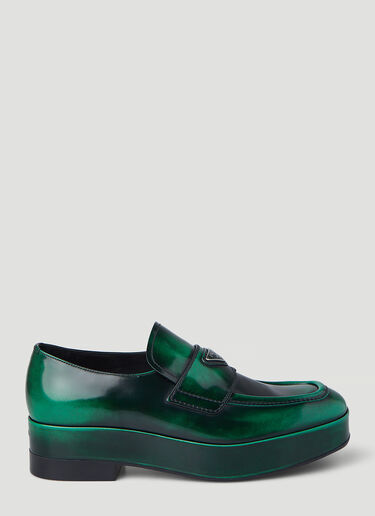 Prada Brushed Leather Loafers Green pra0146011