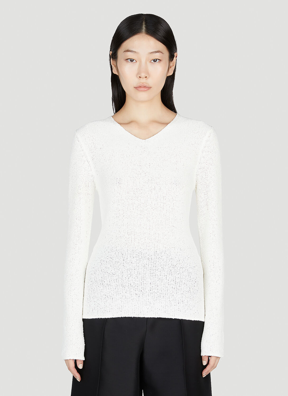 Totême V-neck Open-knit Sweater In White