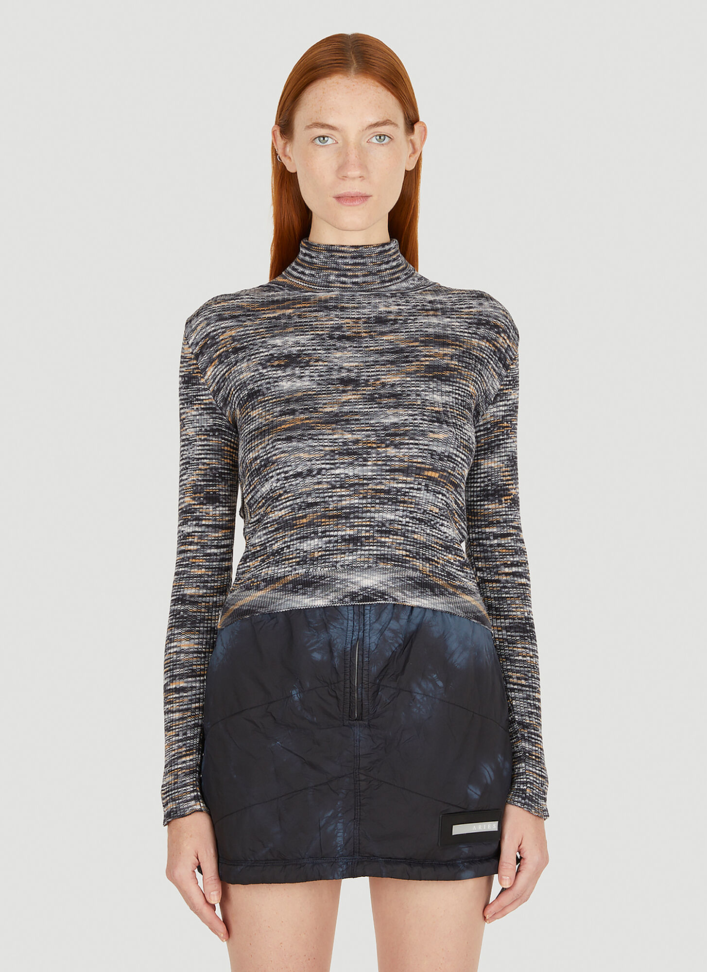 Aries Holey Shrunken Space Dye Knitted Top In Blue
