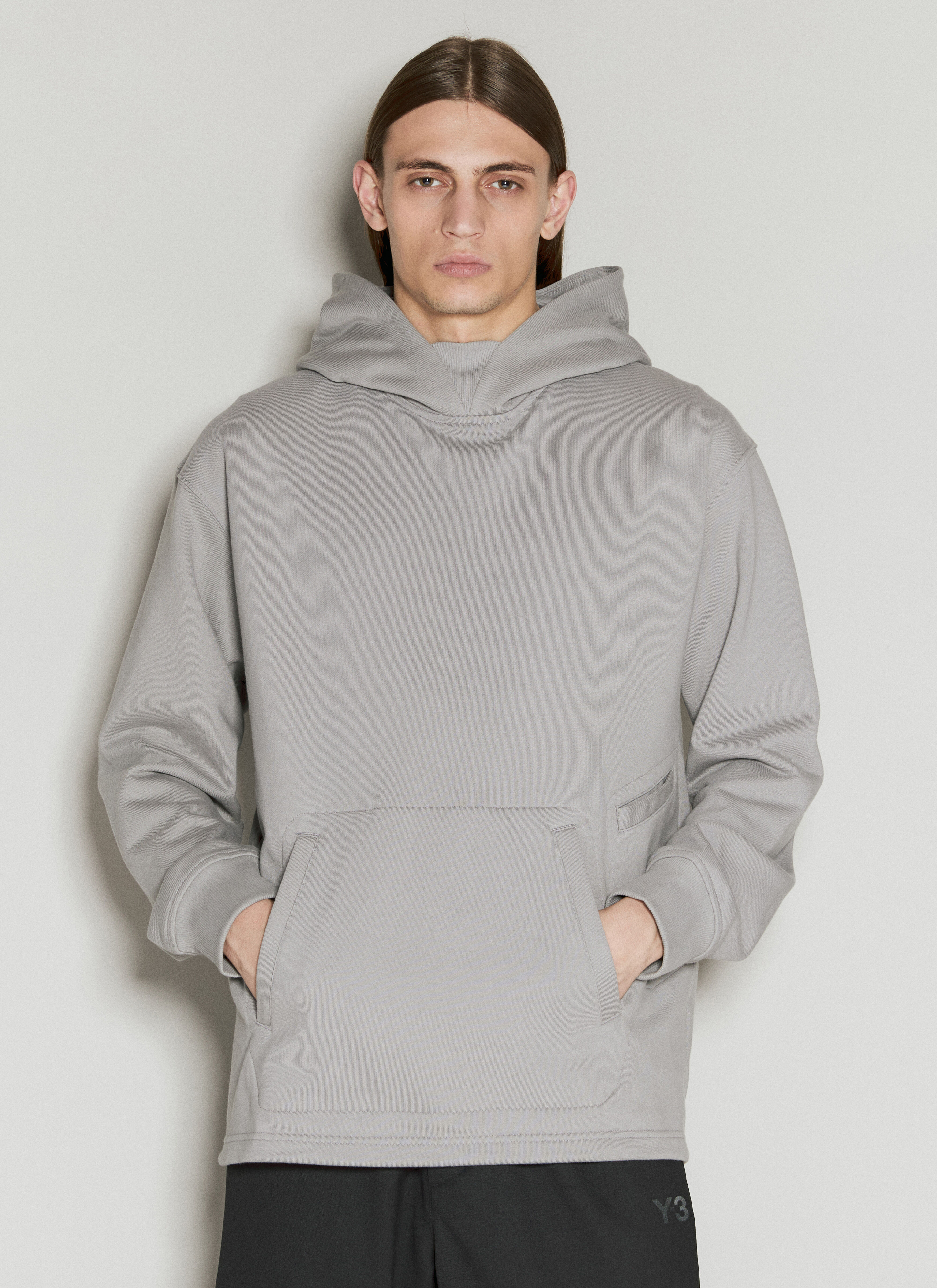 Y-3 Logo Applique Hooded Sweatshirt Grey yyy0356011