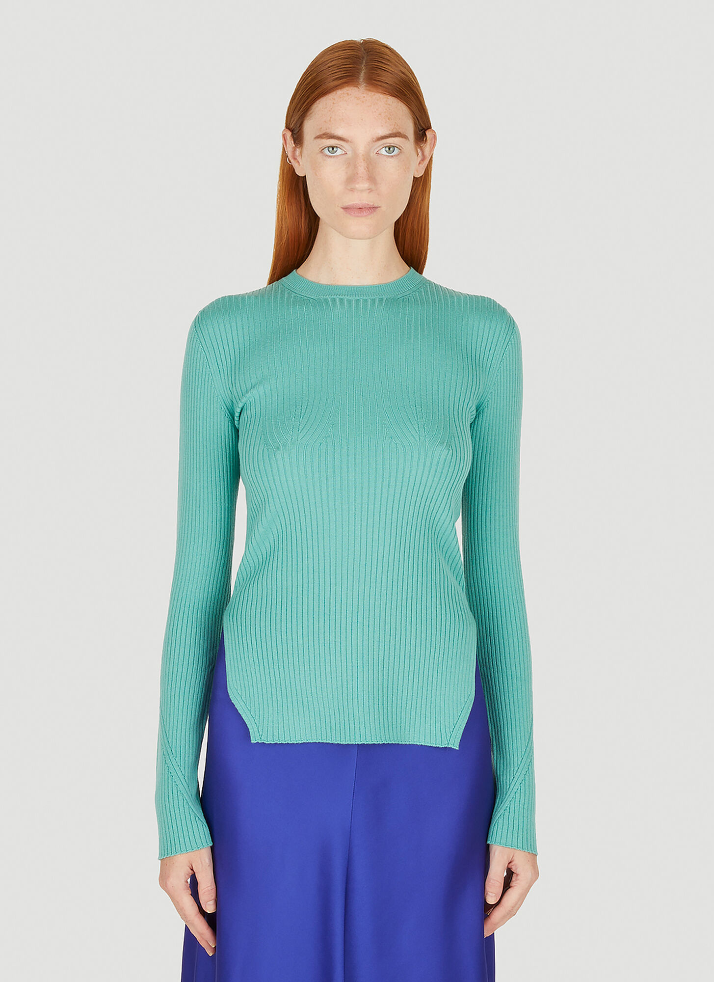 Shop Stella Mccartney Ribbed Crewneck Sweater In Light Blue