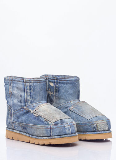 Acne Studios Denim-Print Leather Boots Blue acn0258016