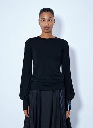 LN-CC® - Y-3: Wool Cinched Drape Longsleeve T-Shirt - Black Y-3 Wool Cinched Drape Longsleeve T-Shirt Black yyy0265004