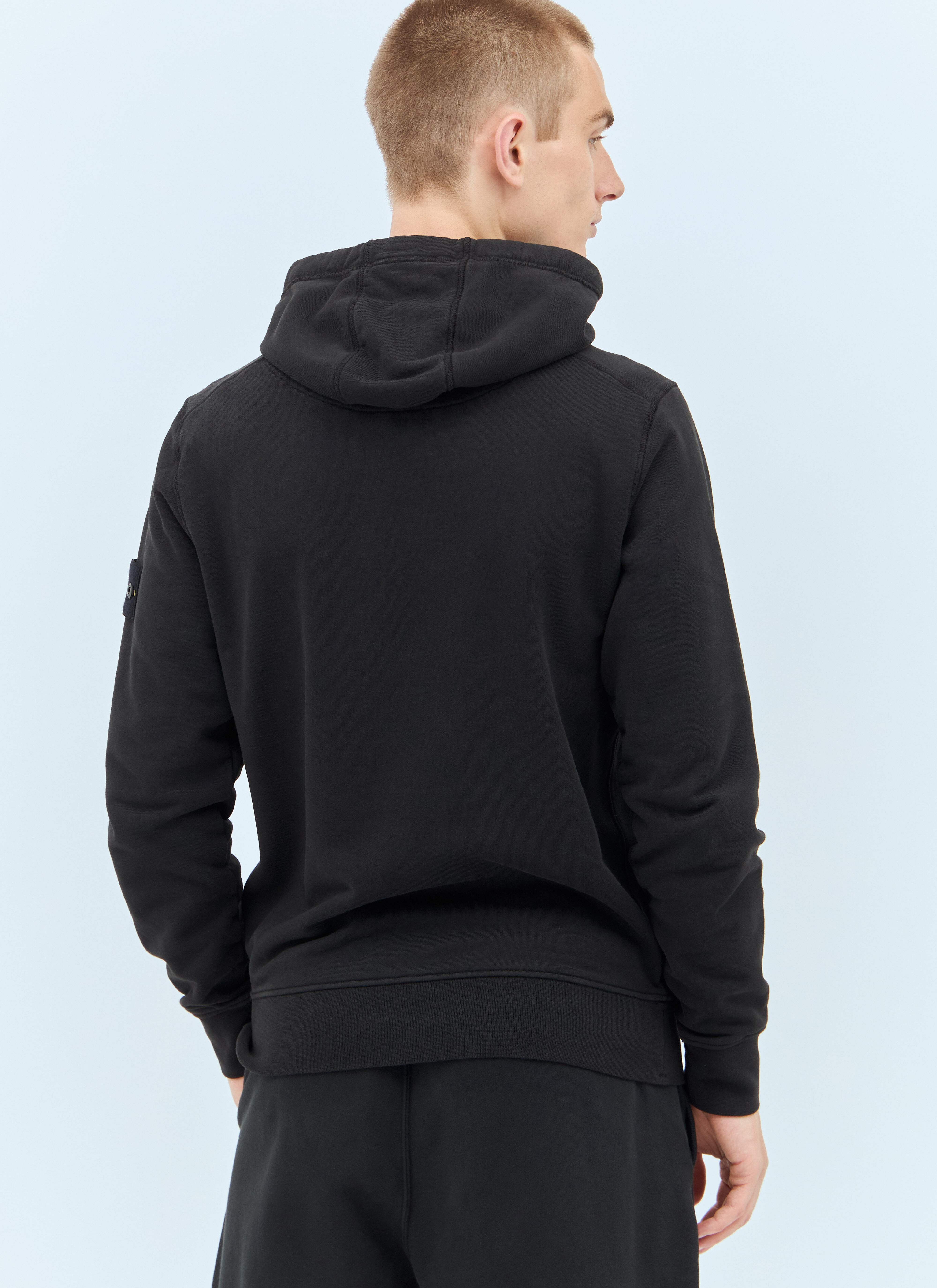 Stone Island Men's' Logo Patch Hooded Sweatshirt in Black Stone Island Men's' Logo Patch Hooded Sweatshirt in Black