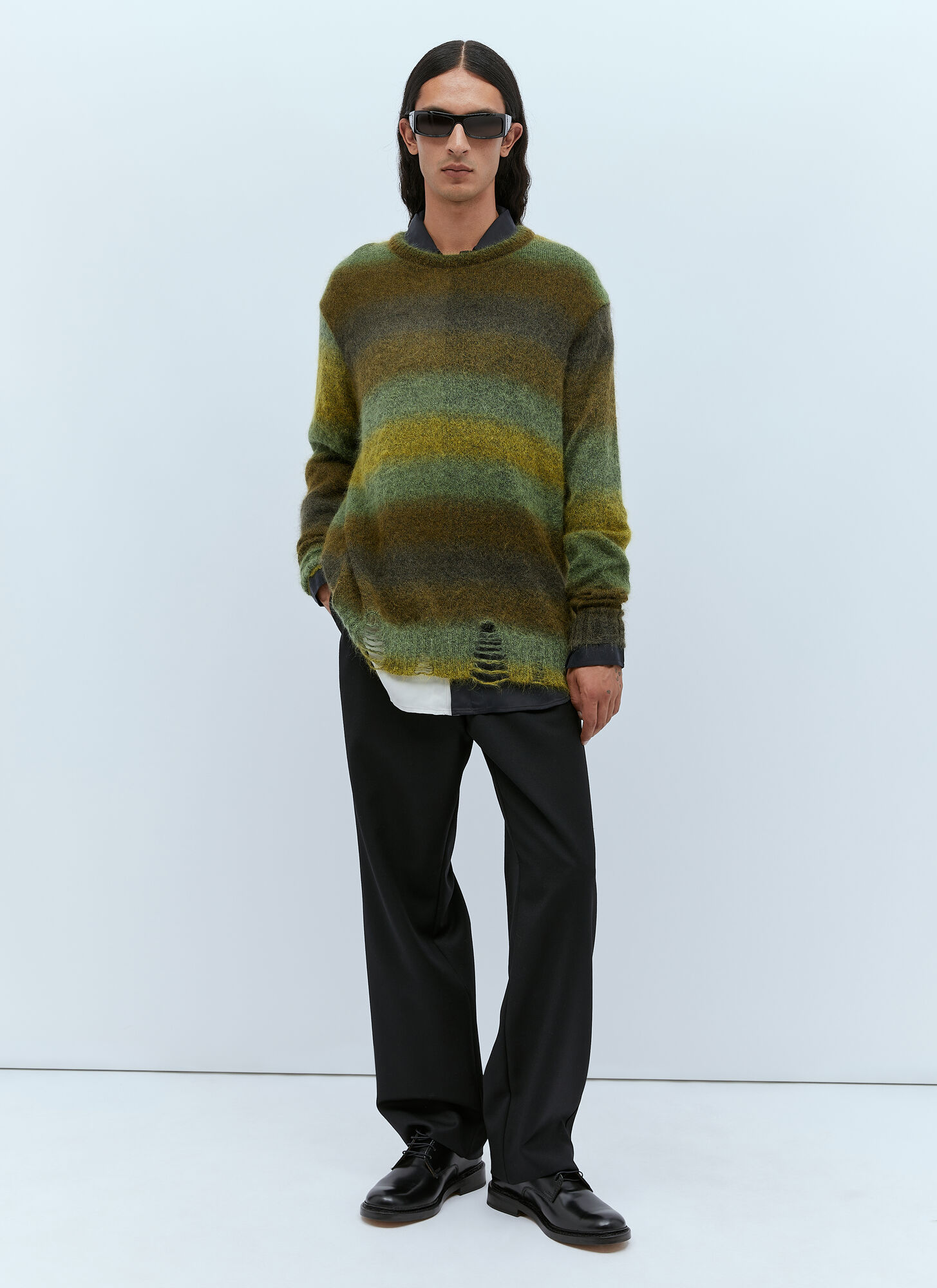 Shop Song For The Mute Distressed Oversized Mohair Sweater In Green