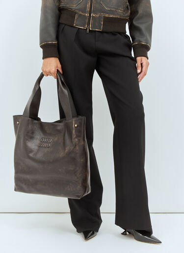 Miu Miu Leather Hobo Tote Bag Brown miu0258027