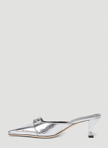 BY FAR Evelyn Kitten Heel Mules Silver byf0251031