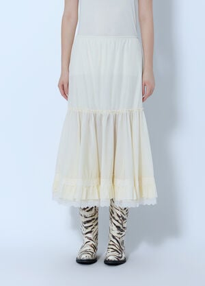 GANNI Lace Ruffle Midi Skirt Cream gan0266015