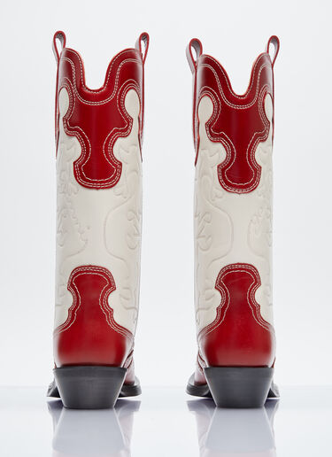 GANNI Mid Shaft Embroidered Western Boots Red gan0254034
