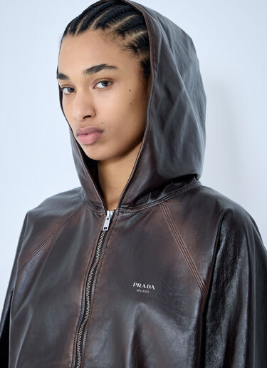 Prada Leather Hooded Jacket Brown pra0360001