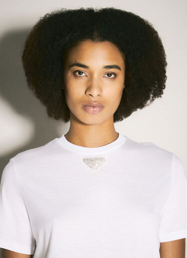 Prada Embroidered Triangle T-Shirt White pra0259018