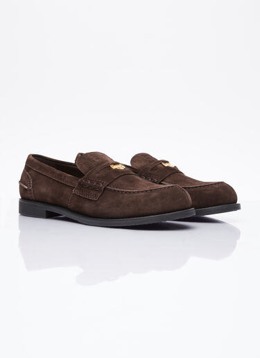 Coin Plaque Suede Loafers Miu Miu Coin Plaque Suede Loafers Brown miu0254029