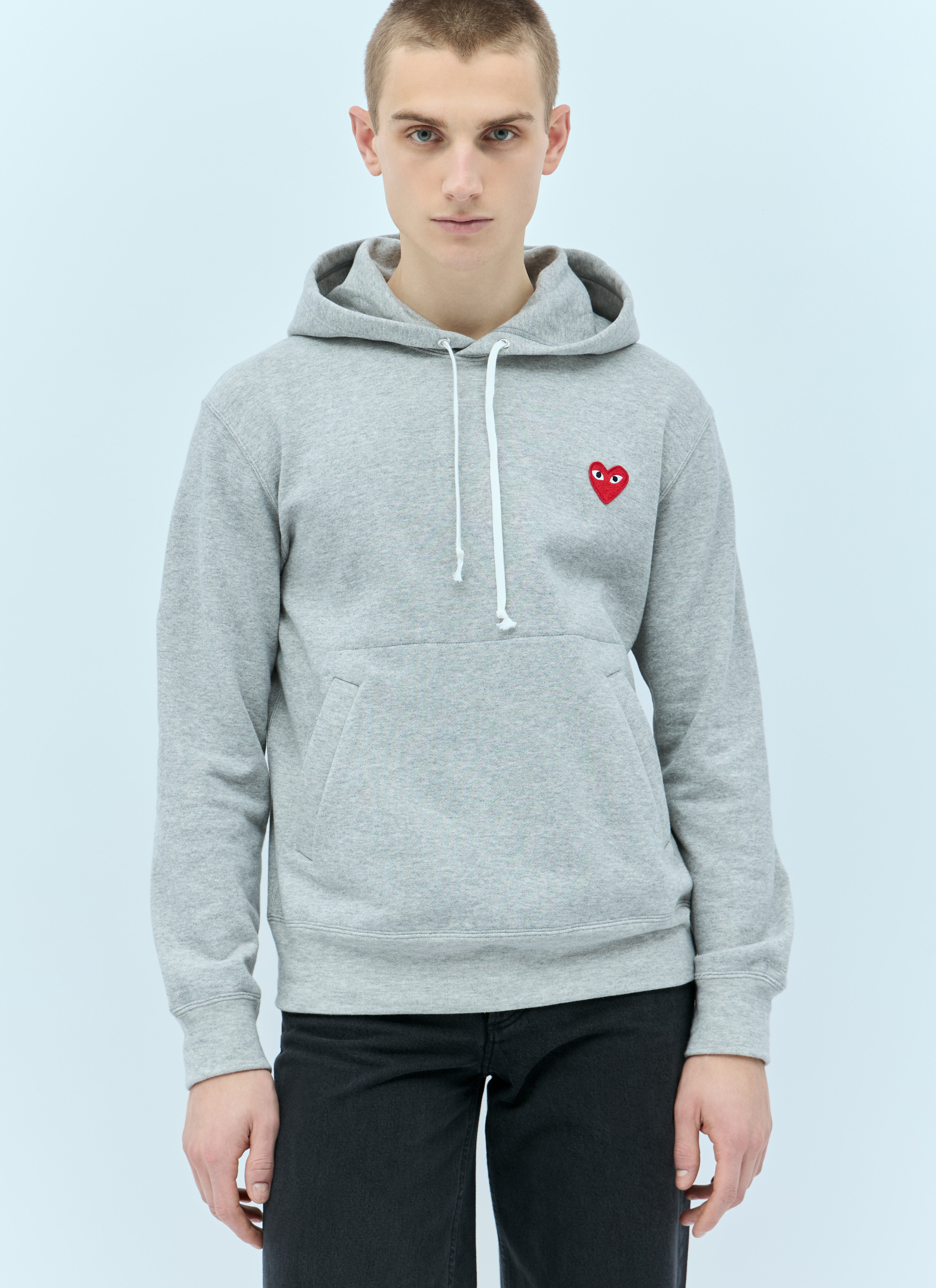 Comme Des Gar ons PLAY Logo Patch Hooded Sweatshirt in Grey LN CC