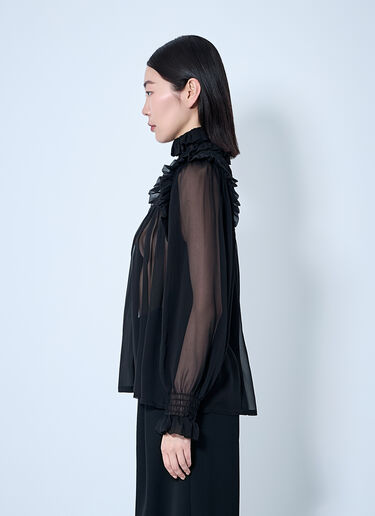 Saint Laurent Ruffled Silk Blouse Black sla0259012