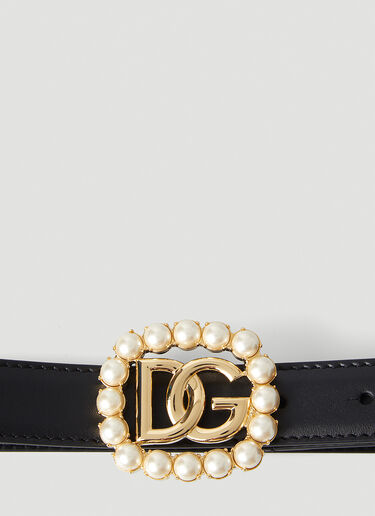 Dolce & Gabbana Faux Pearl Ring Logo Belt Black dol0246076