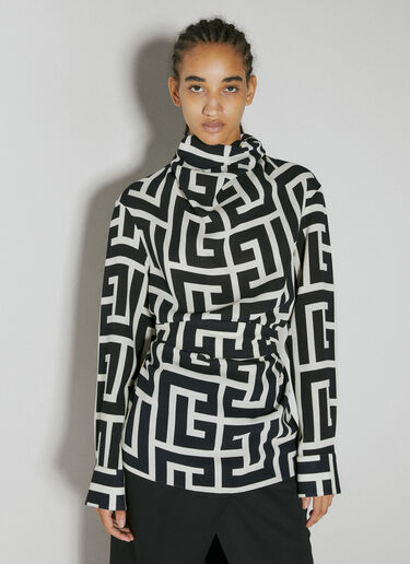 Balmain Monogram Printed Belted Shirt Black bln0253018