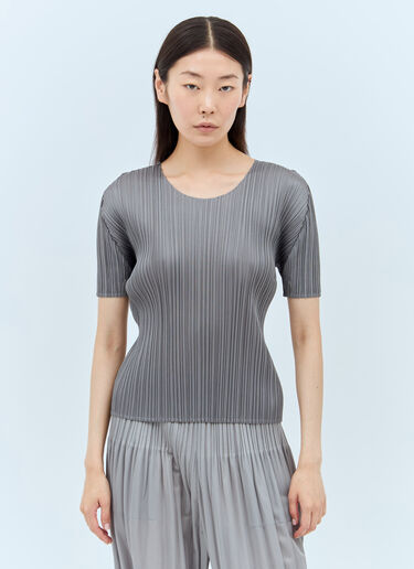 Pleats Please Issey Miyake Short-Sleeve Pleated Top Grey plp0257032