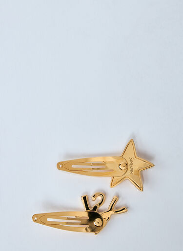 Saint Laurent Cassandre Hair Clips Gold sla0259056