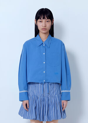 GANNI Stretch Cotton Cropped Bowling Shirt Blue gan0265018