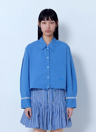 LN-CC® - GANNI: Stretch Cotton Cropped Bowling Shirt - Blue GANNI Stretch Cotton Cropped Bowling Shirt Blue gan0265018
