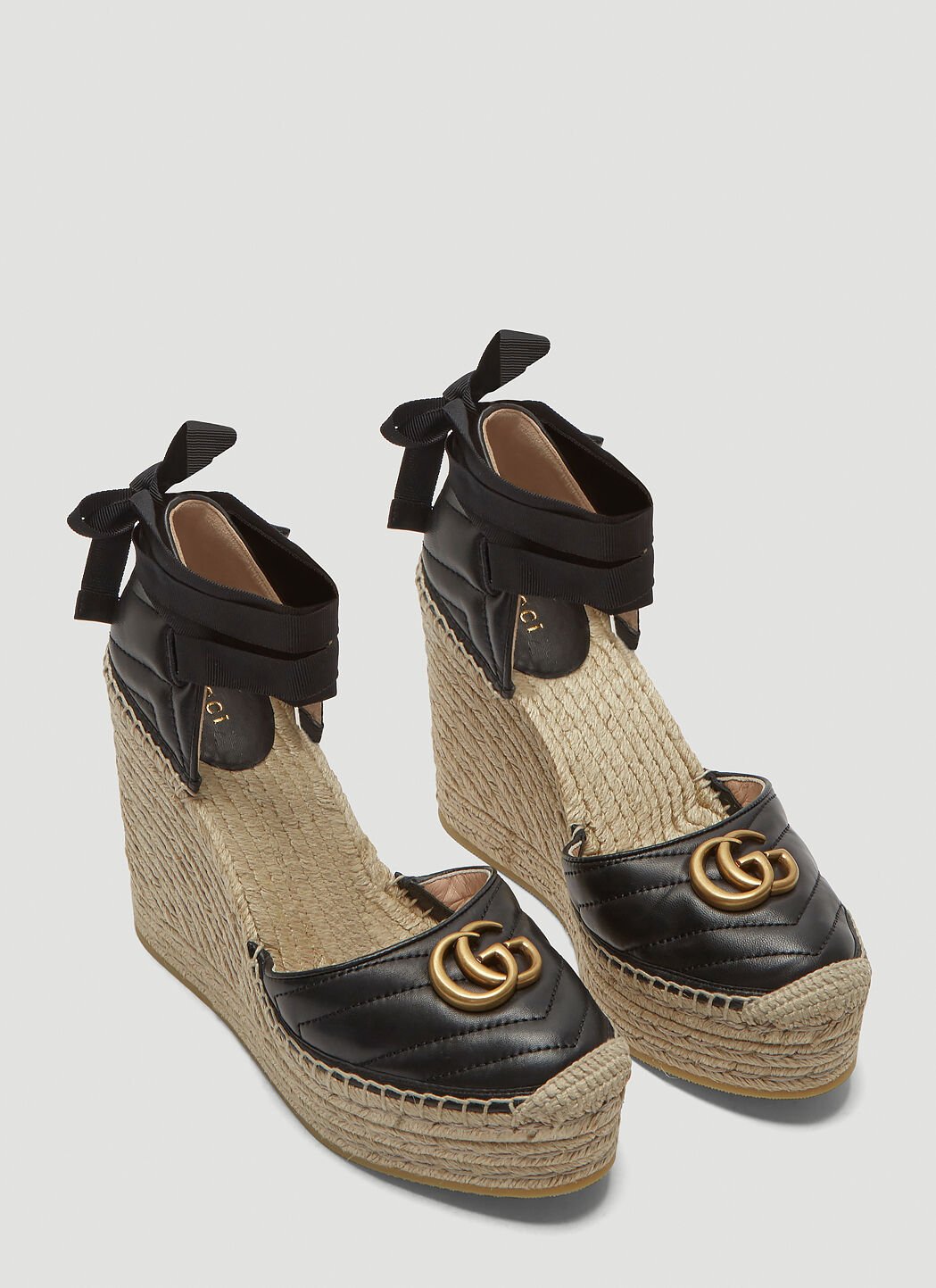 Gucci Leather Espadrille Platform Shoes in Black LN CC