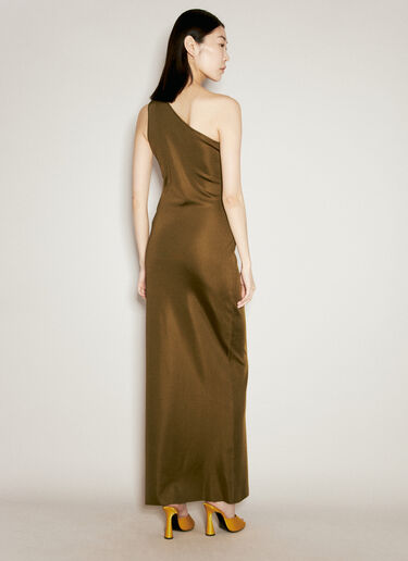 Saint Laurent One Shoulder Silk Dress Green sla0255026