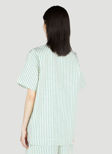 Tekla Clover Stripe Short Sleeve Pyjama Shirt Green tek0353016