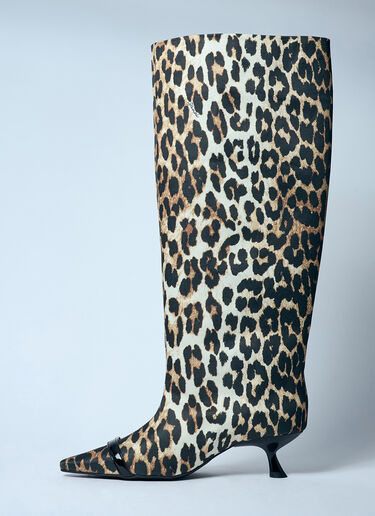 GANNI Leopard Eyelets Slouchy High Shaft Boots Brown gan0259051