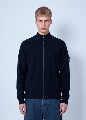 Stone Island Zip-Up Knit Cardigan Black sto0165049