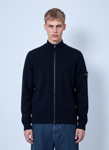 LN-CC® - Stone Island: Zip-Up Knit Cardigan - Black Stone Island Zip-Up Knit Cardigan Black sto0165049