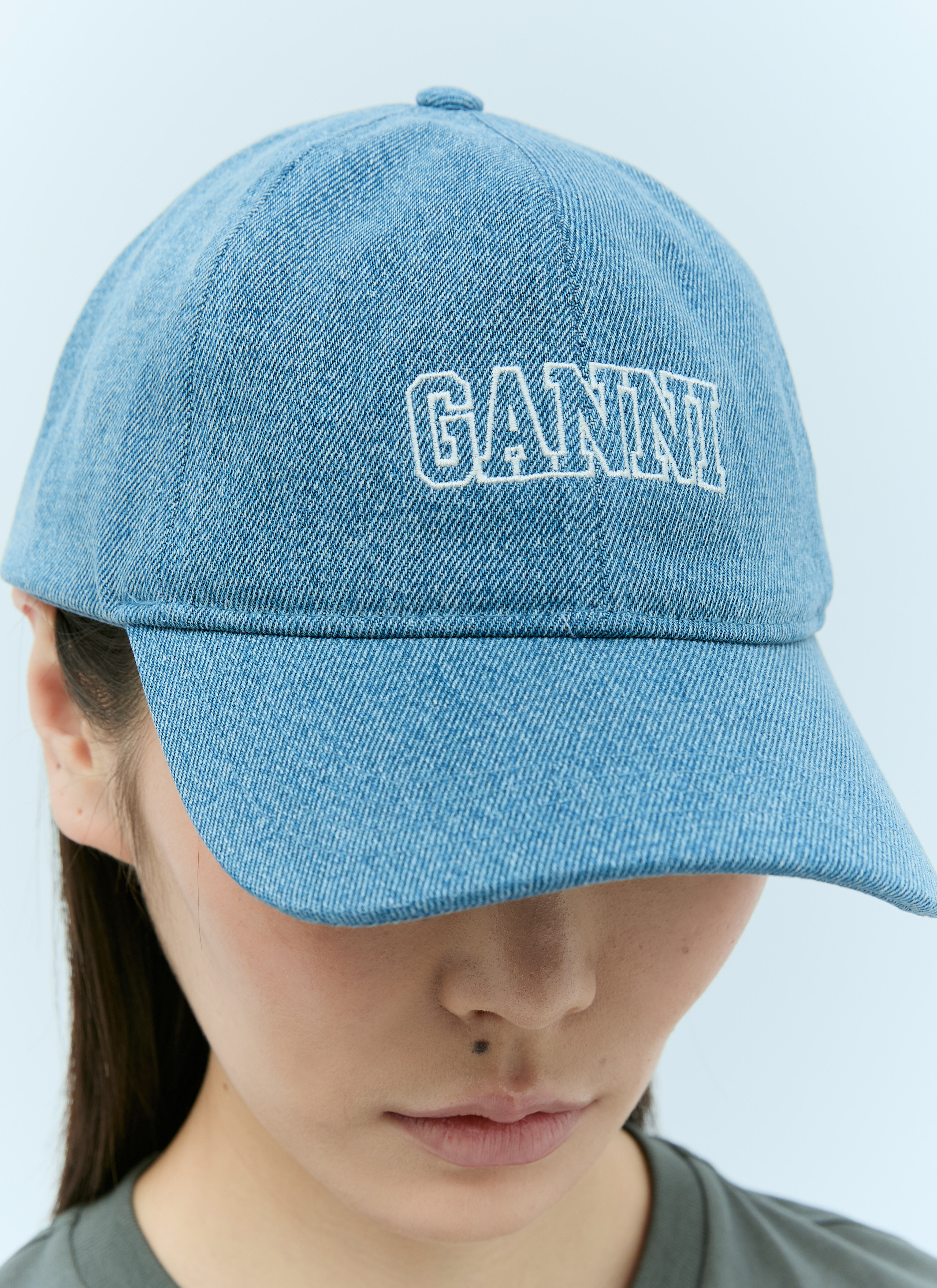 GANNI Women's' Logo Embroidery Denim Baseball Cap in Blue | LN-CC®