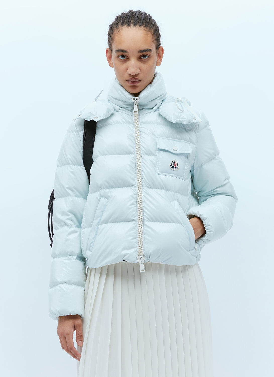 Shop Moncler Andro Short Down Jacket In Blue