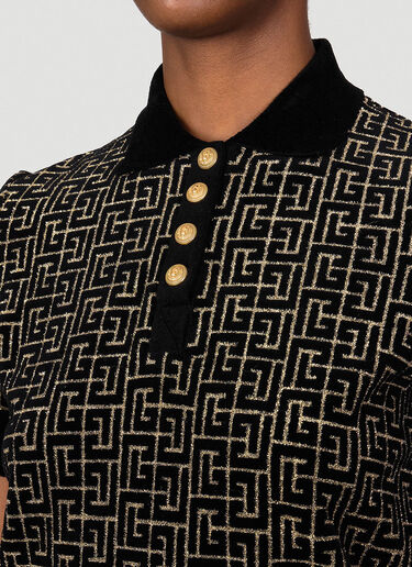 Balmain Velvet Monogram Jacquard Polo Shirt Black bln0253003