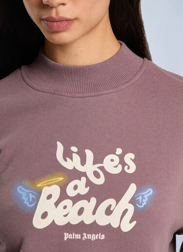 Palm Angels Life's A Beach Cropped Sweatshirt Purple pma0266203