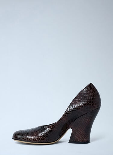Python-Embossed Leather Wedge Pumps Dries Van Noten Python-Embossed Leather Wedge Pumps Dark Brown dvn0262030