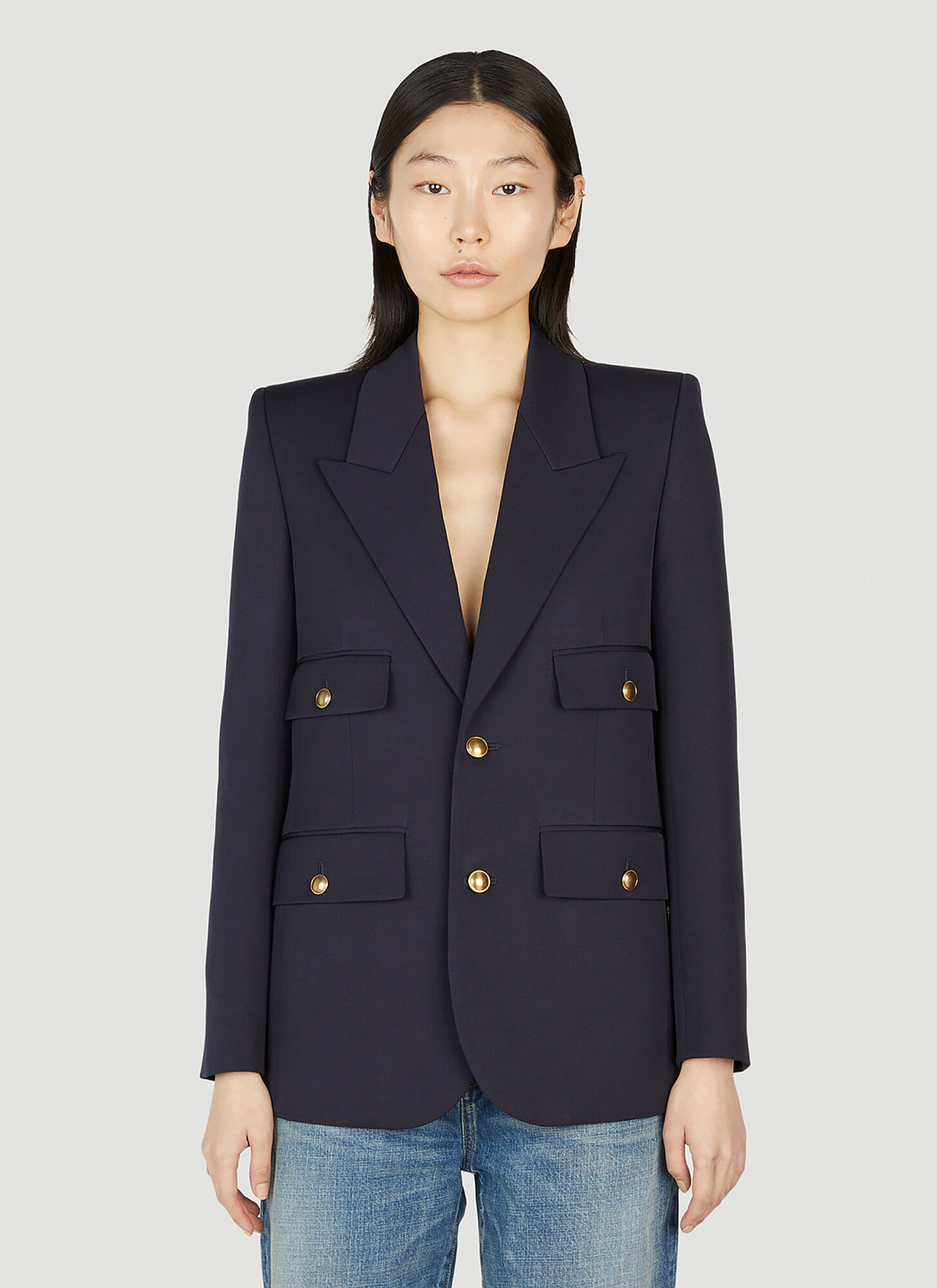 Saint Laurent Tailored Blazer In Navy