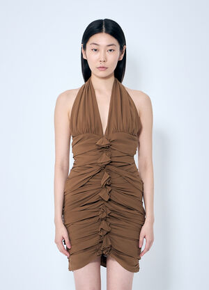 Saint Laurent Silk Halter Dress Brown sla0258069